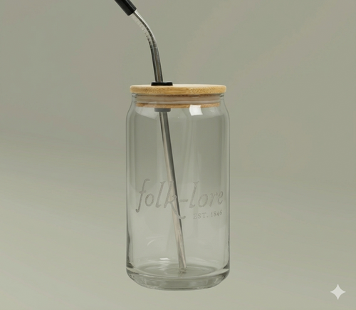 Folk-Lore Est. 1846 Engraved Glass Tumbler — Limited Edition 16oz Jar with Lid & Straw