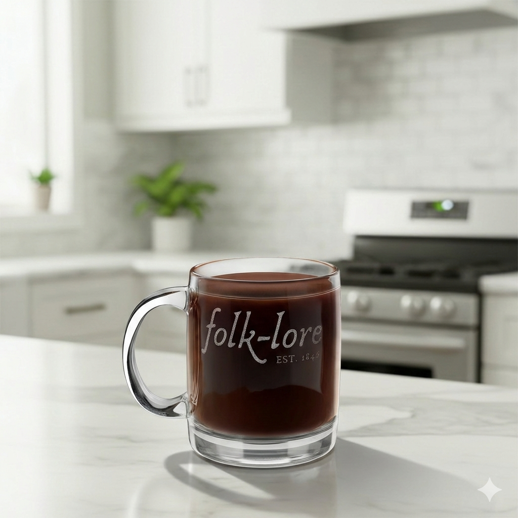 Folk-Lore Est. 1846 Engraved Coffee Cup – Limited Edition 12.25 oz Glass Mug