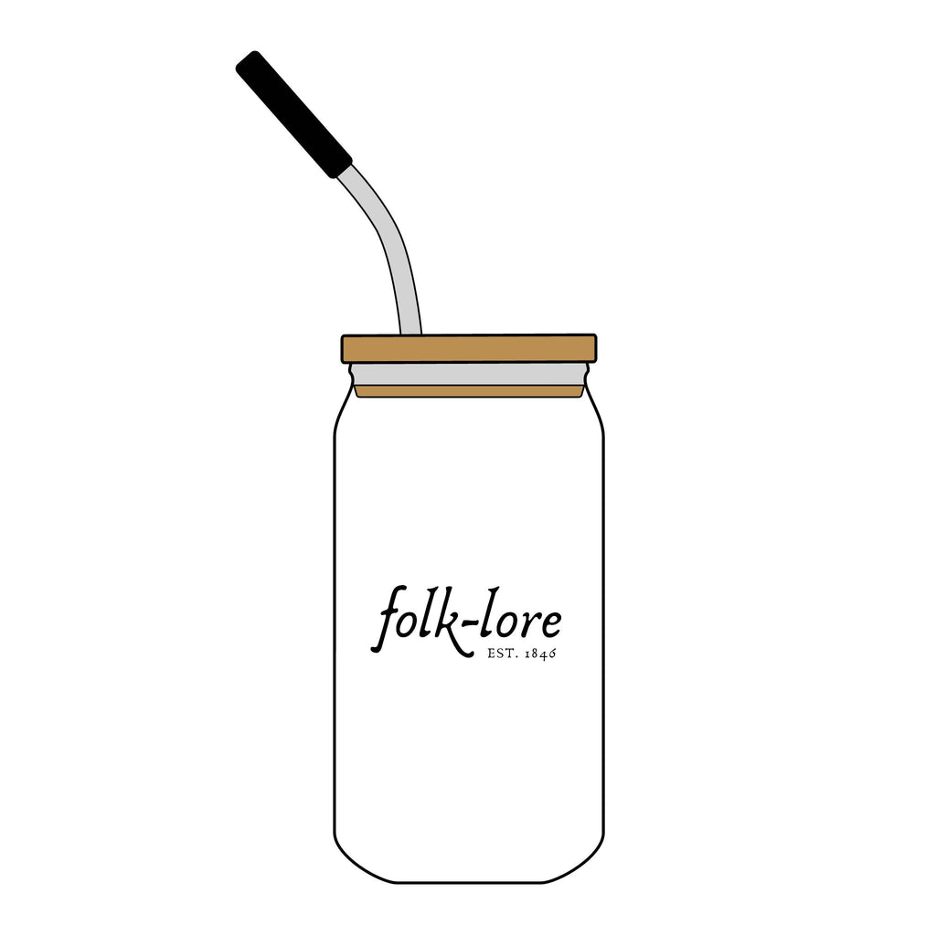 Folk-Lore Est. 1846 Engraved Glass Tumbler — Limited Edition 16oz Jar with Lid & Straw