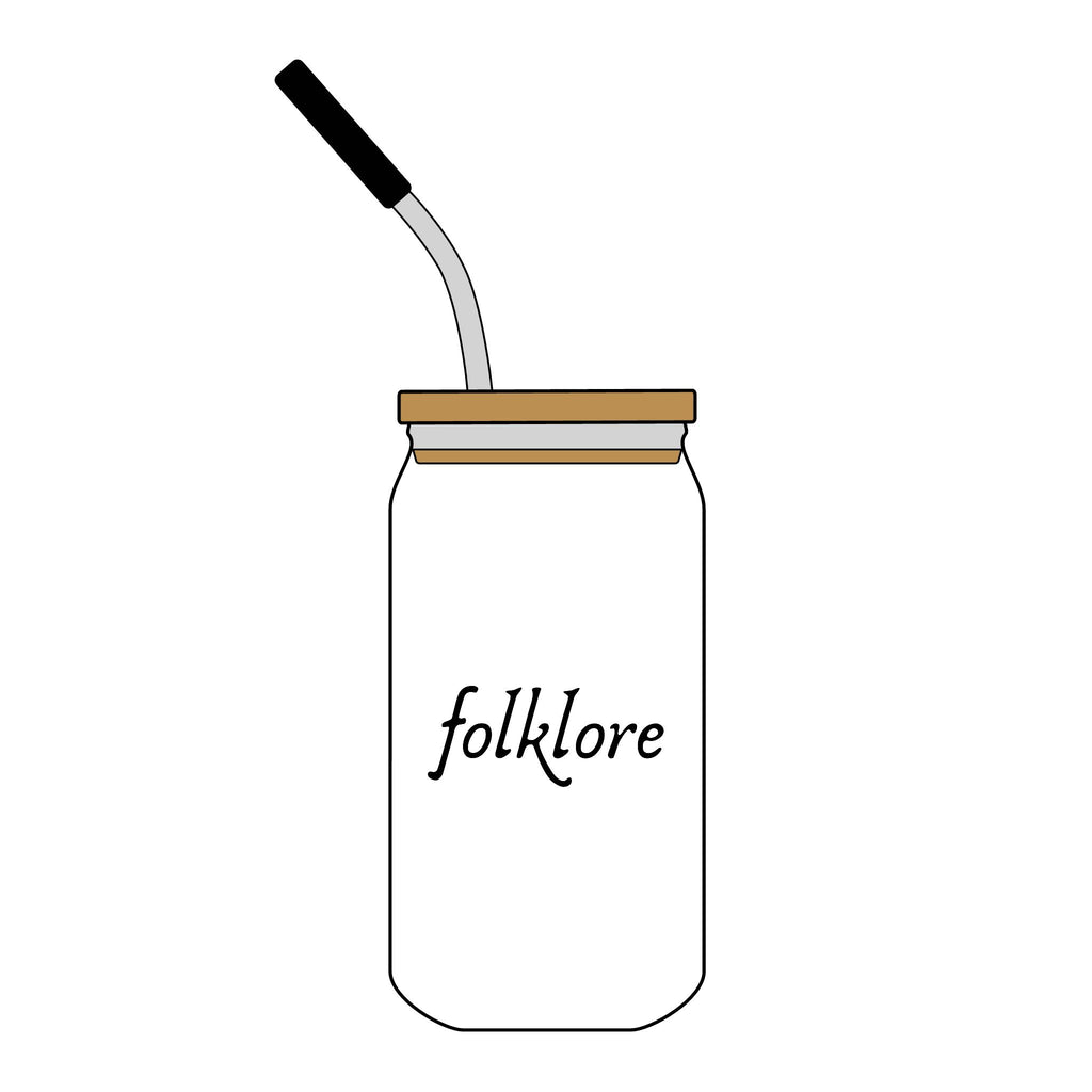 Folklore Engraved Glass Tumbler — Essential 16oz Jar with Lid & Straw