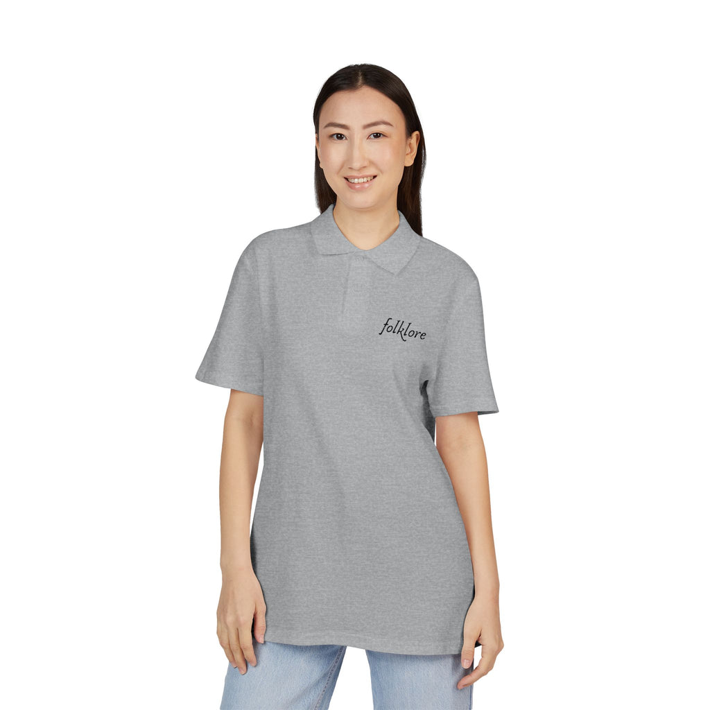 Folklore Embroidered Polo — Essential Grey Pique Collared Shirt
