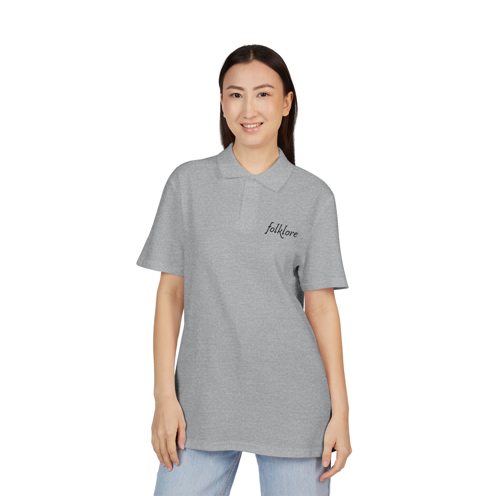 Folklore Embroidered Polo — Essential Grey Pique Collared Shirt